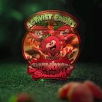 A pack of Activists Edibles Strawberry Swizzle THC Gummies, 500mg total, featuring bright red and white swirled gummy cubes coated in sugar.